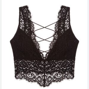 Free People Black Lace Crisscross Back Better Luck Brami Size M